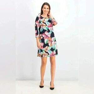 Tommy Hilfiger Women Floral Printed 3/4 Sleeve Mini A-Line Dress Stretch Size 12